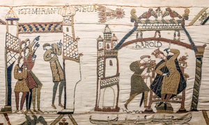 Cometa Halley, reprezentată pe Tapiseria de la Bayeux (© Myrabella / Wikimedia Commons)