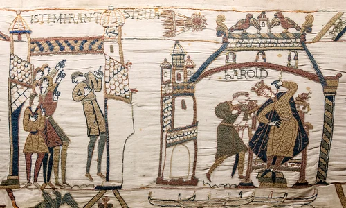 Cometa Halley, reprezentată pe Tapiseria de la Bayeux (© Myrabella / Wikimedia Commons)