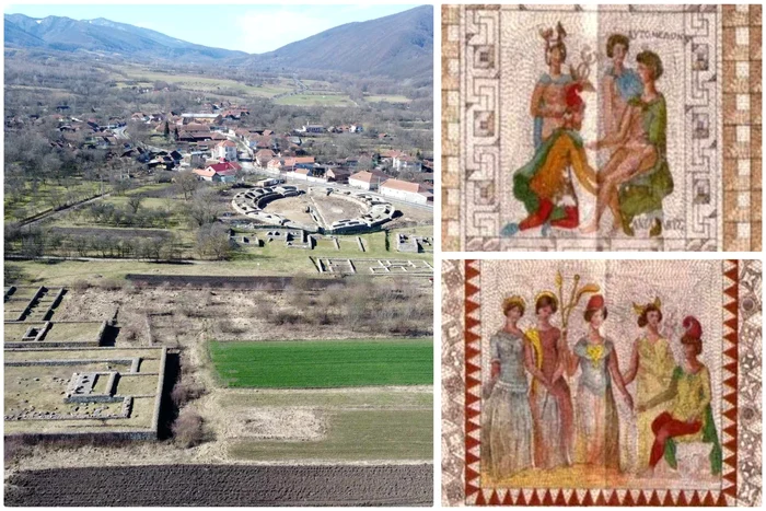 Mozaicuri romane din Ulpia Traiana Sarmizegetusa. Gravură din secolul al XIX-lea. 