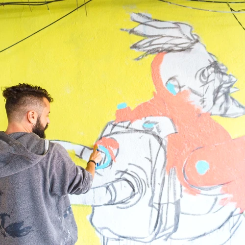 Mural realizat de Robert Obert / Foto Facebook / Outline Streetart Festival