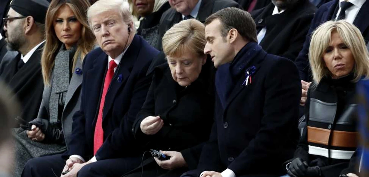 Donald Trump, Angela Merkel şi Emmanuel Macron FOTO EPA - EFE