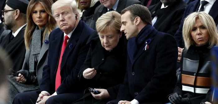 Donald Trump, Angela Merkel şi Emmanuel Macron FOTO EPA - EFE