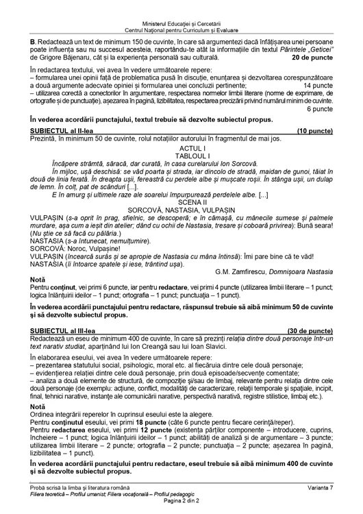 Subiecte BAC la profil uman