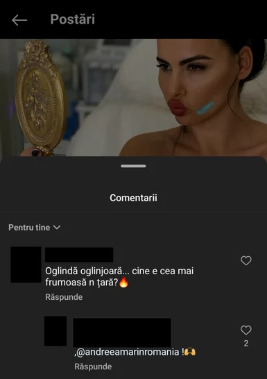 Comentariul primit de Lavinia Pârva, pe Instagram