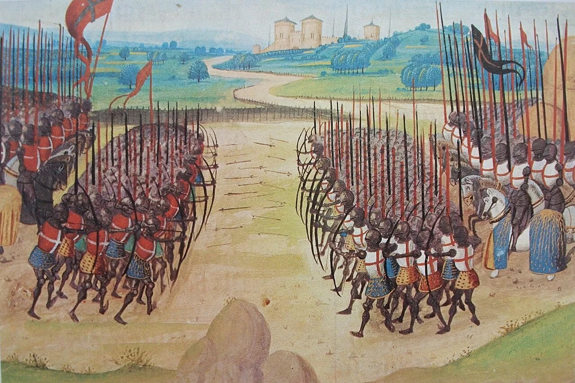 Bătălia de la Azincourt, miniatură din secolul al XV-lea, de Enguerrand de Monstrelet