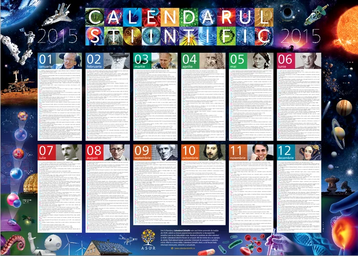 Așa arată calendarul din 2015. El cuprinde date despre cele mai importante evenimente din lumea științei