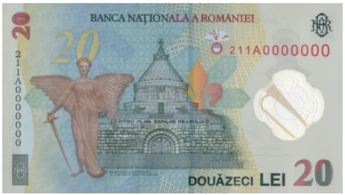 bancnota 20 lei ecaterina teodoroiu verso