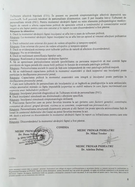  „Discernământul la momentul săvârşirii faptei a fost påstrat.” - spun medicii - Foto Av. Cuculis