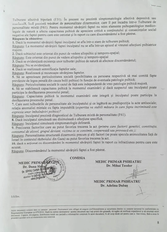 „Discernământul la momentul săvârşirii faptei a fost påstrat.” - spun medicii - Foto Av. Cuculis