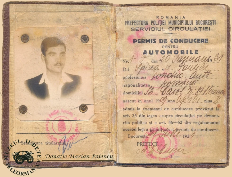 Permis auto datând din anul 1931 FOTO Muzeul Judeţean Teleorman
