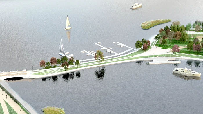 Podul de acces pe Insula Lacul Morii va fi finalizat în primăvara anului 2027. Foto: Facebook 