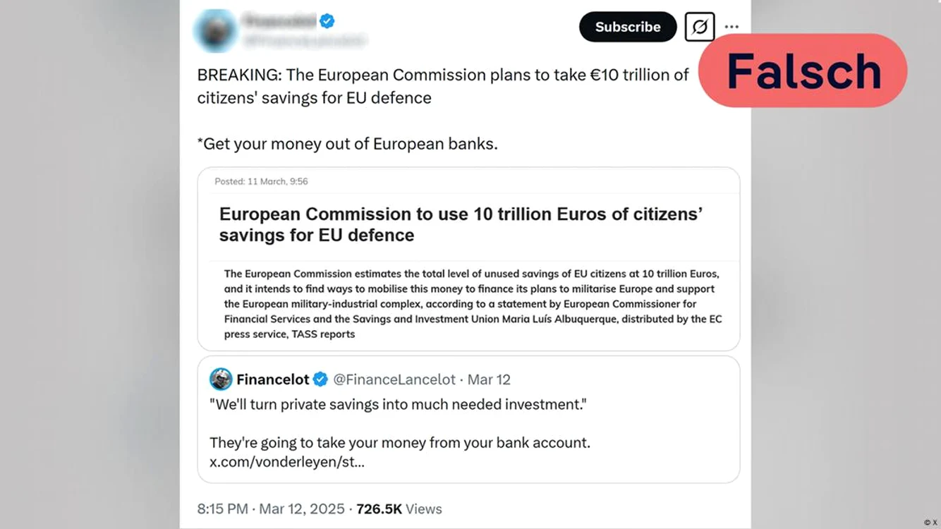 Postări false, potrivit cărora UE ar vrea să folosească economiile private pentru înarmare