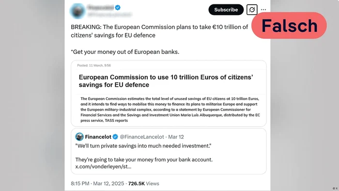 Postări false, potrivit cărora UE ar vrea să folosească economiile private pentru înarmare