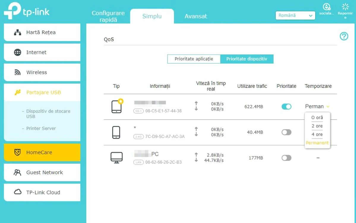 Tp-Link AC5400 Archer 5400X interfata prioritizare internet