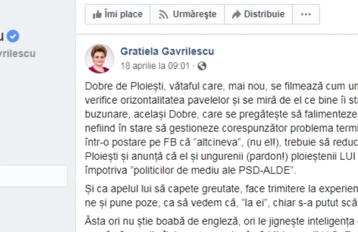 gratiela gavrilescu despre adrian dobre foto facebook