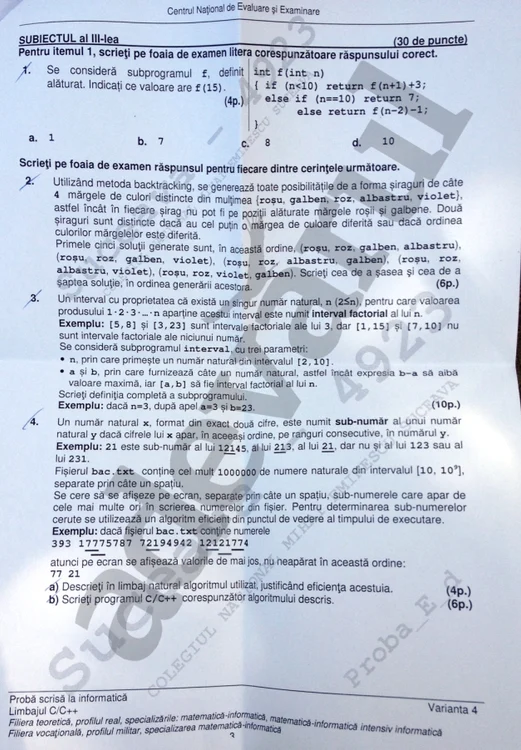 Subiectele la Informatică - Bac 2014