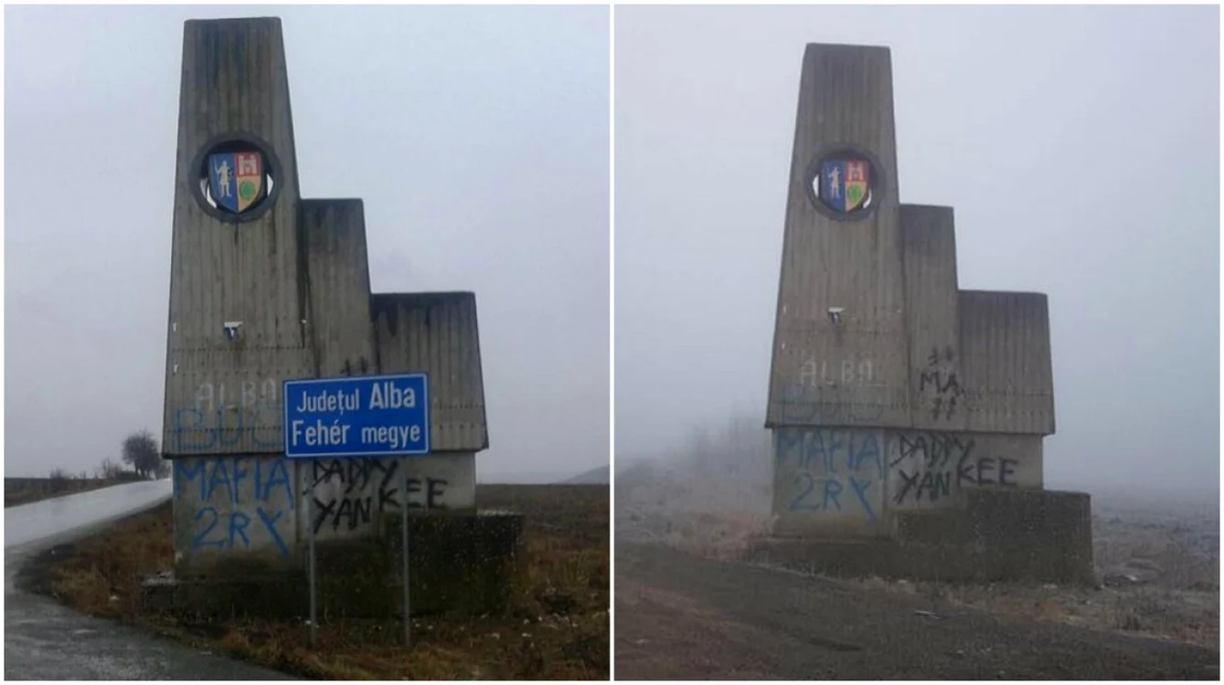 Indicatorul rutier pe care era scris judeţul Alba în limba maghiară a dispărut de pe DJ 107
