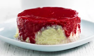 Individual rice pudding with raspberry puree jpeg