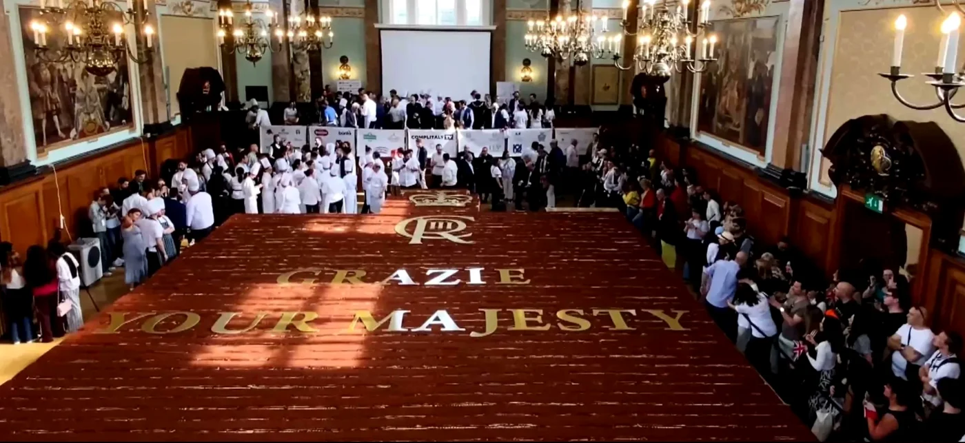 Recordul pentru cel mai lung tiramisu din lume a fost doborât la Londra. FOTO: Captură Video / X