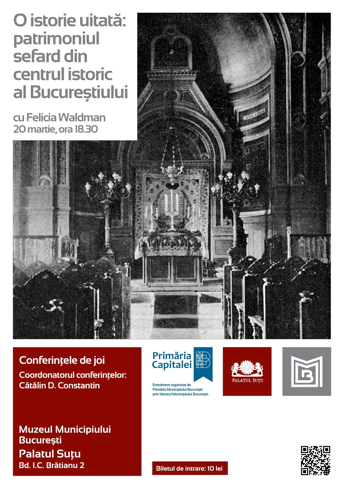 „O istorie uitată: patrimoniul sefard din centrul istoric al Bucureștiului” – conferință la Palatul Suțu