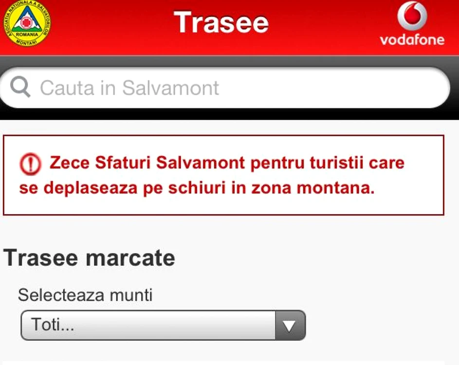 Aplicaţia oferă informaţii utile şi posibilitatea de a notifica Salvamontul