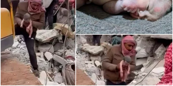 O femeie din Siria a născut sub ruinele unei clădiri Foto Captură video Twitter