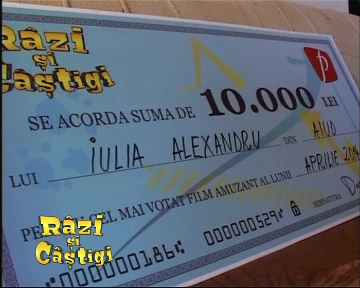 Iulia Alexandru a câştigat suma de 10.000 de lei cu Prima TV.