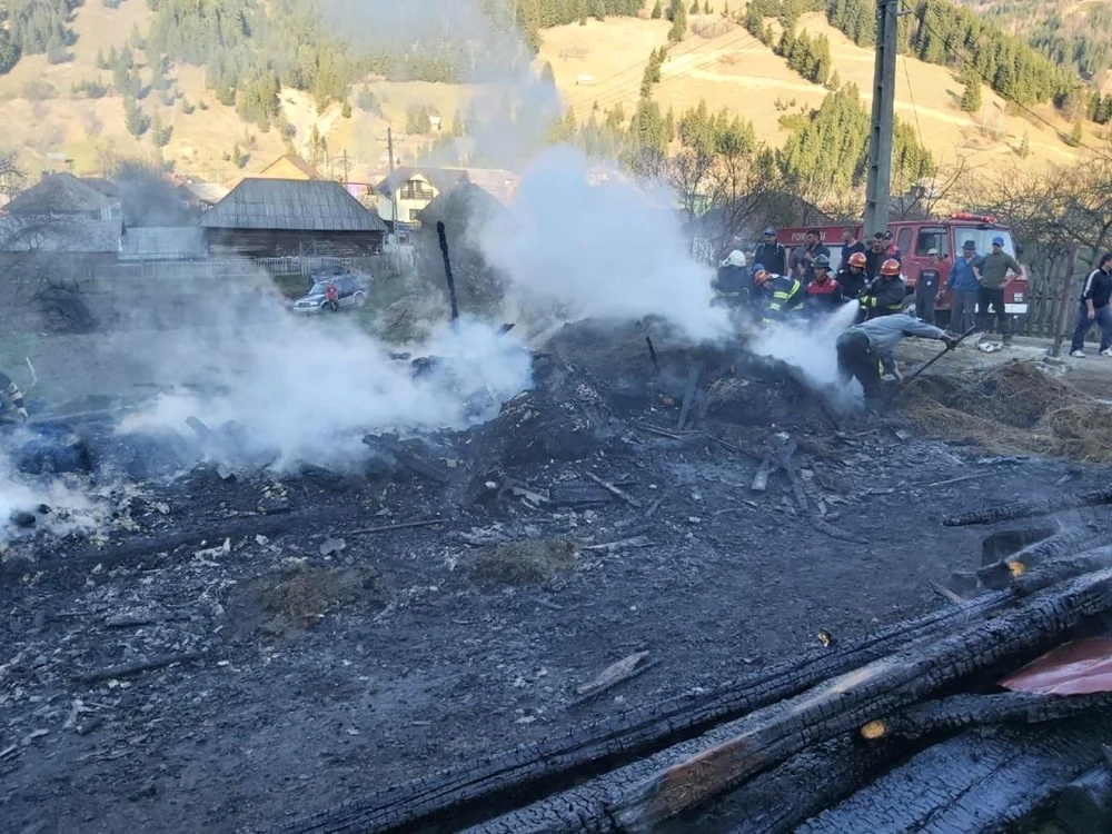 Două case au fost distruse în incendiu. FOTO: ISU Neamţ