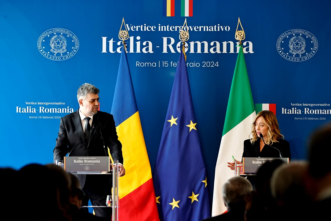 Premierul Marcel Ciolacu și prim-ministrul italian Giorgia Meloni FOTO gov-ro