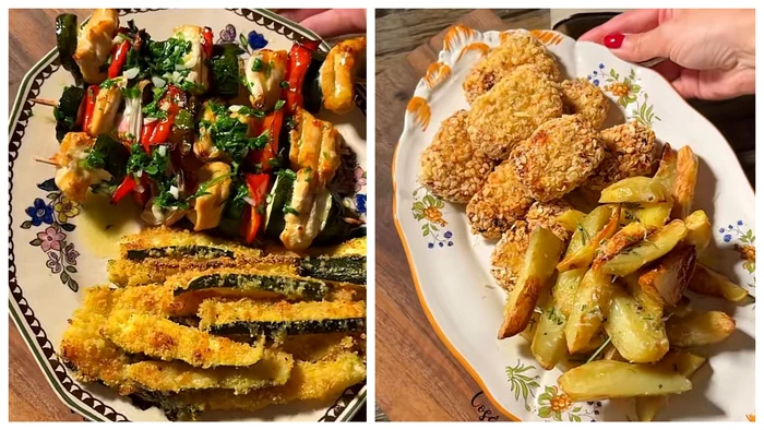 Nuggets de casă, frigărui de pui, cartofi cu rozmarin și dovlecei crocanți / FOTO: Colaj TikTok