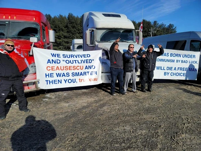 Câțiva dintre românii participanți la protestul din Ottawa. Foto: captură observatornews.ro