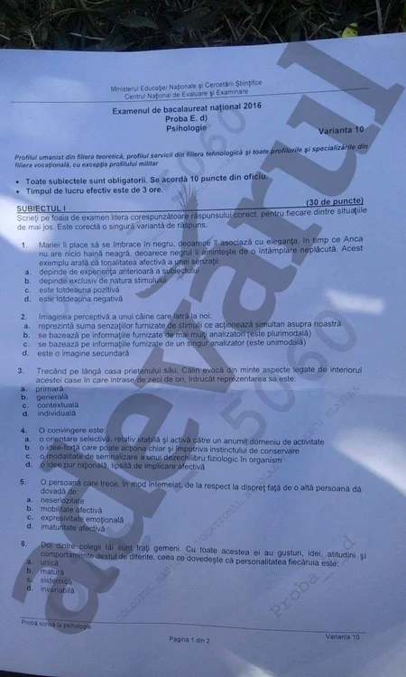 Subiectele de la Psihologie