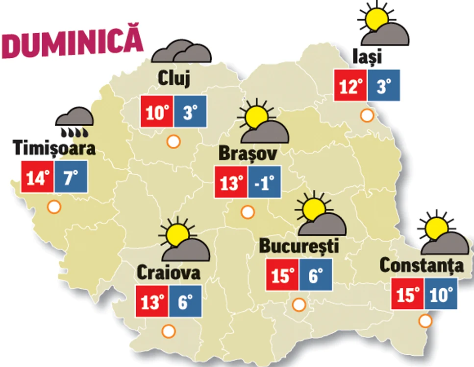 Va mai ploua în vestul teritoriului, dar în celelalte regiuni vom avea parte de vreme frumoasă