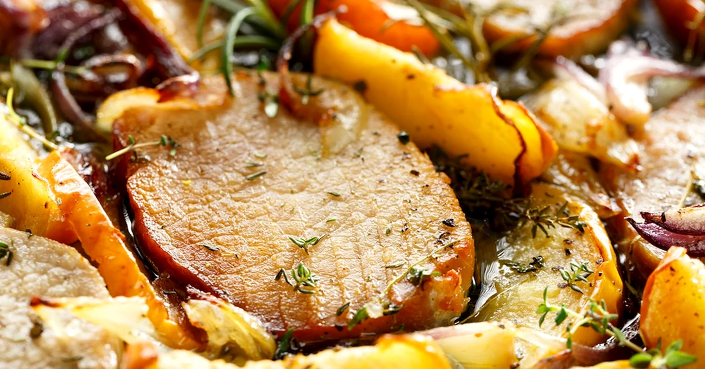 Roasted pork chops with apples and onions jpeg