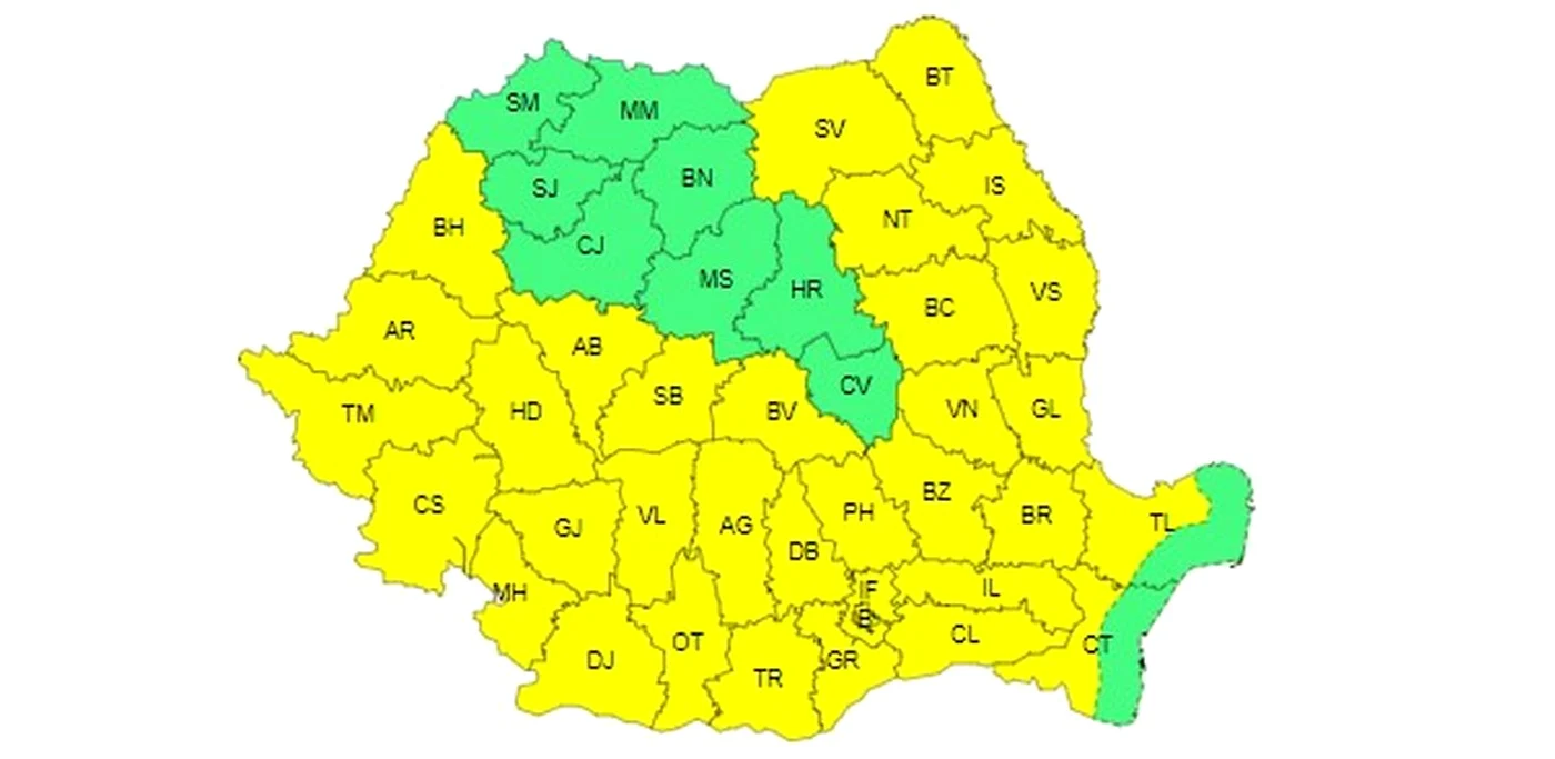 Județele vizate de codul galben / foto: ANM