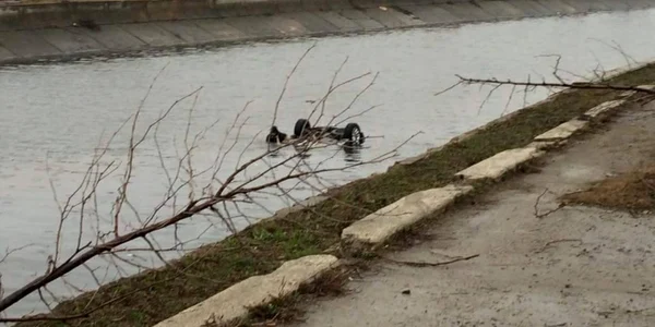 O maşină a căzut în Dâmboviţa  Foto