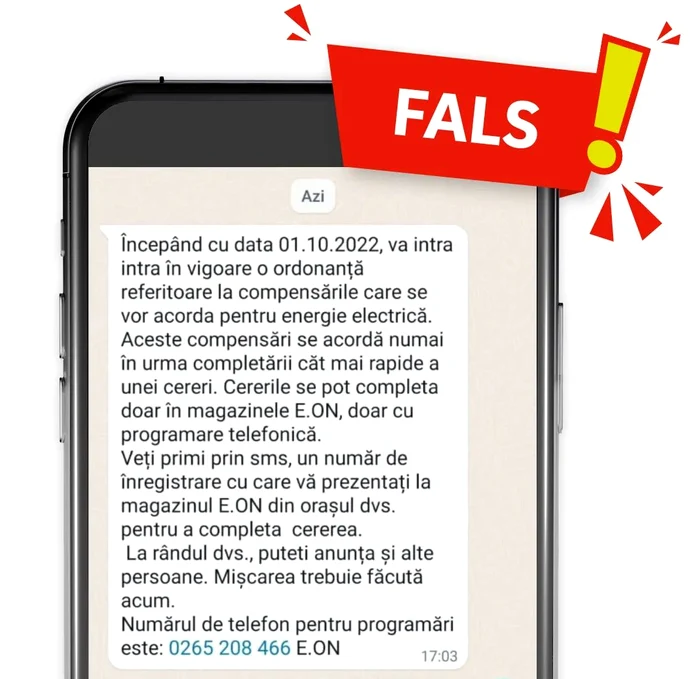 Mesaj trimis de escroci, în numele E.ON FOTO E.ON Energie România