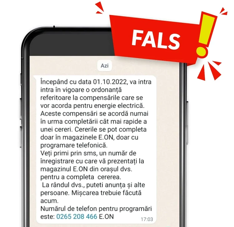 Mesaj trimis de escroci, în numele E.ON FOTO E.ON Energie România