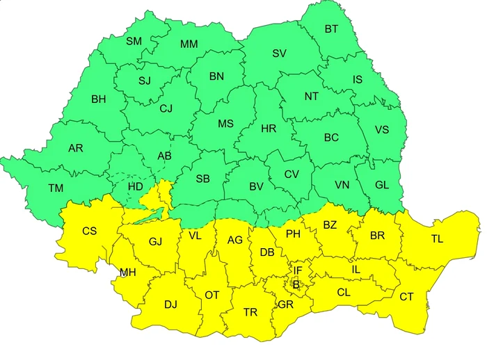 Cod galben de vânt în București și mai multe județe FOTO: ANM
