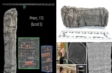 Pergamentul de la Herculaneum ce așteaptă să fie descifrat pentru 400.000 de lire sterline Colaj Vesuvius Challenge