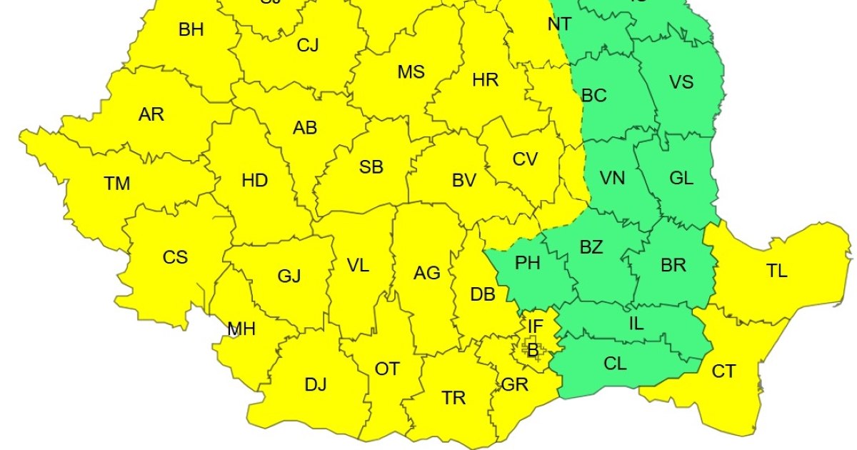 România, sub cod galben de vânt: zonele care scapă de avertizarea meteo. Rafalele ating 120 km/h