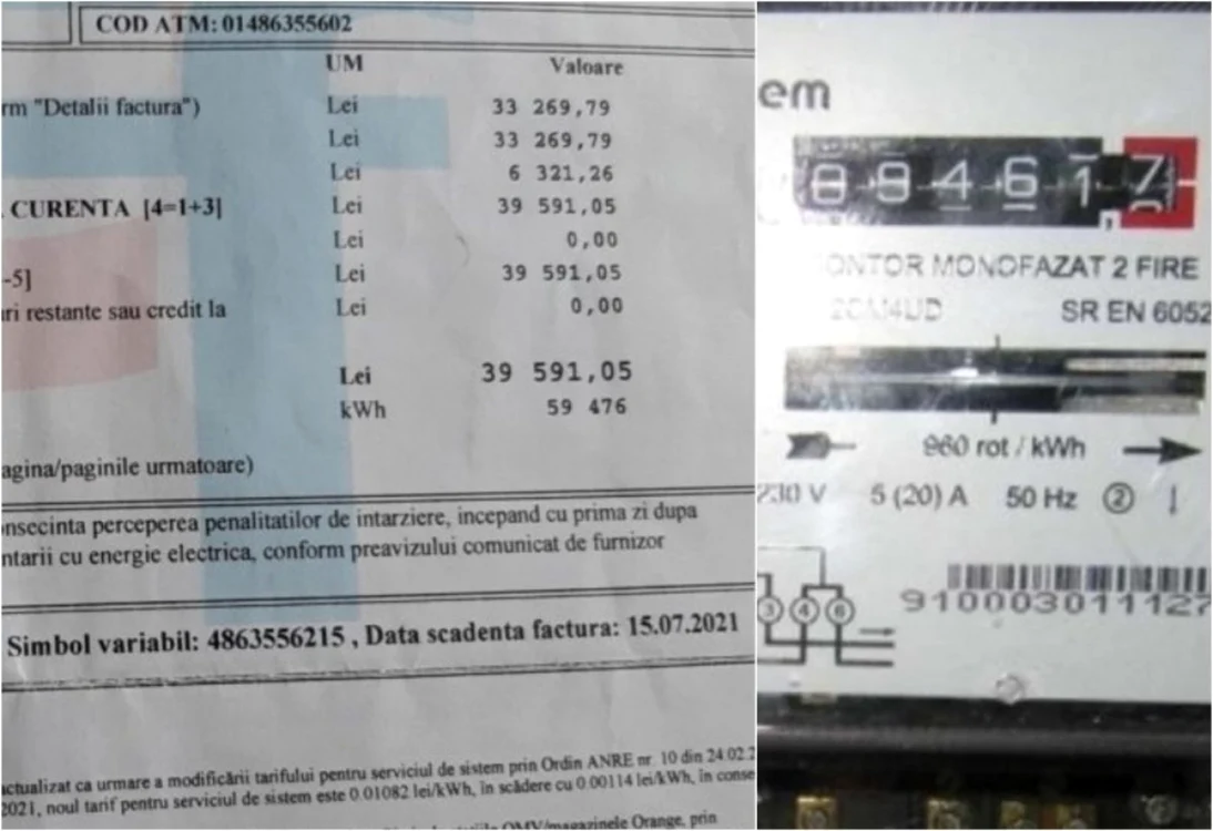 Factura are o valoare de 39.591 de lei. Foto: captura Antena 3