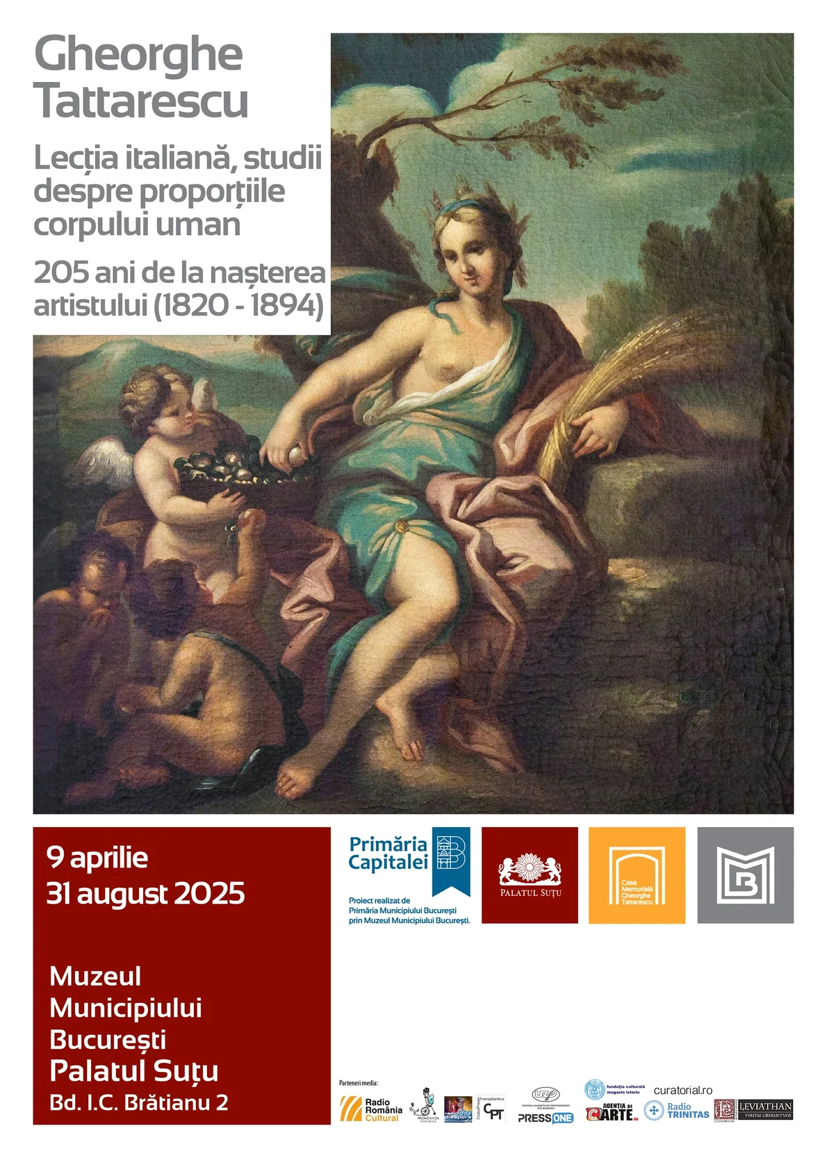 Afișul expoziției  „Tattarescu și școala Tattarescu. Lecția italiană, studii despre proporțiile corpului uman”