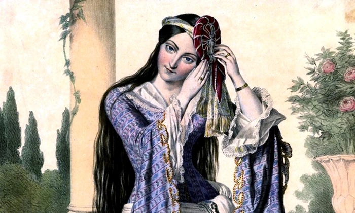  Prințesa Elena Suțu, îmbrăcată în veşminte orientale. Portret de Louis Dupré