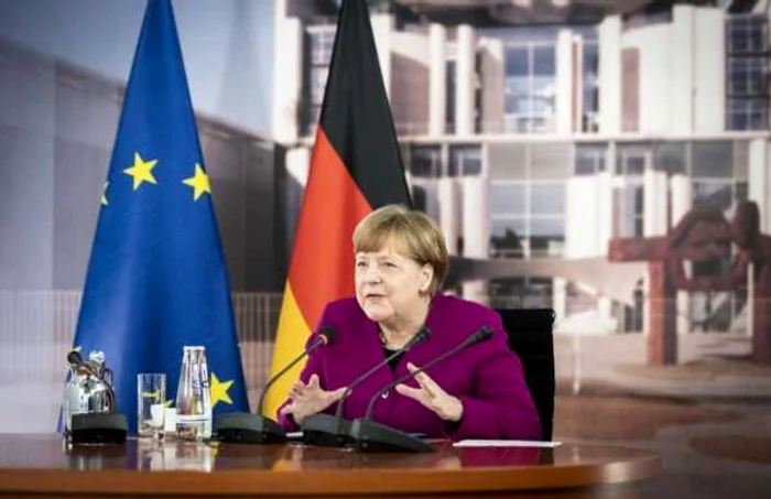 Cancelarul german la video conferinţă cu preşedintele Franţei, pe 18.05.2020. Foto: Getty Images.