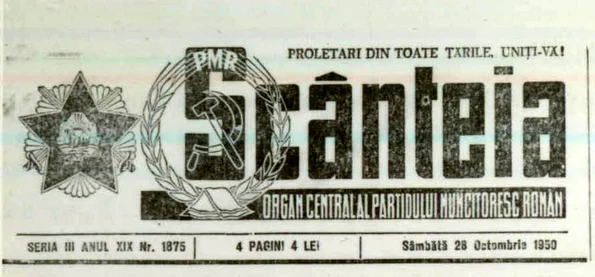Ziarul „Scânteia” din 28 octombrie 1950 (© „Fototeca online a comunismului românesc”, cota: 178/1950)