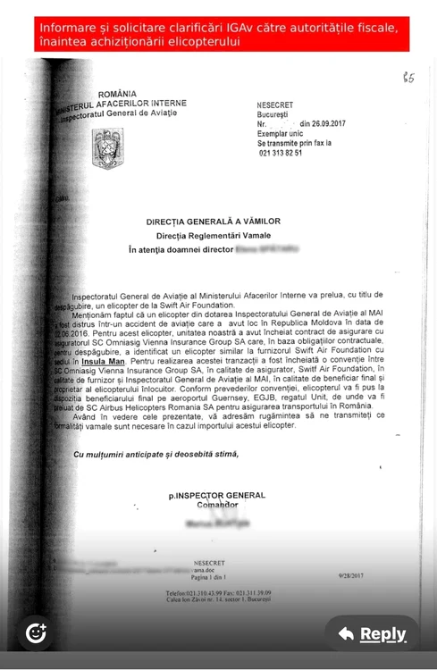 Adresa IGAv către Direcția Generală a Vămilor. FOTO FB Raed Arafat