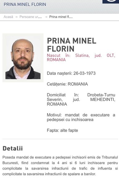 Minel Prina, fost primar al Slaninei, condamnat în același dosar cu Vâlcov, dat în urmărire generală