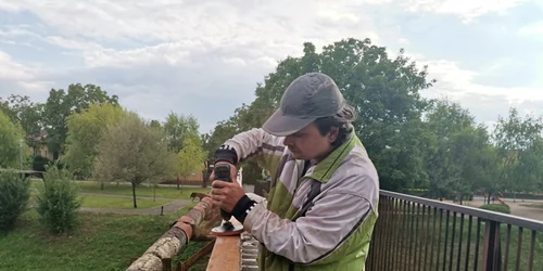 Podul pietonal de la Uzina de Apă este înfruseţat de voluntari FOTO Ş.Both