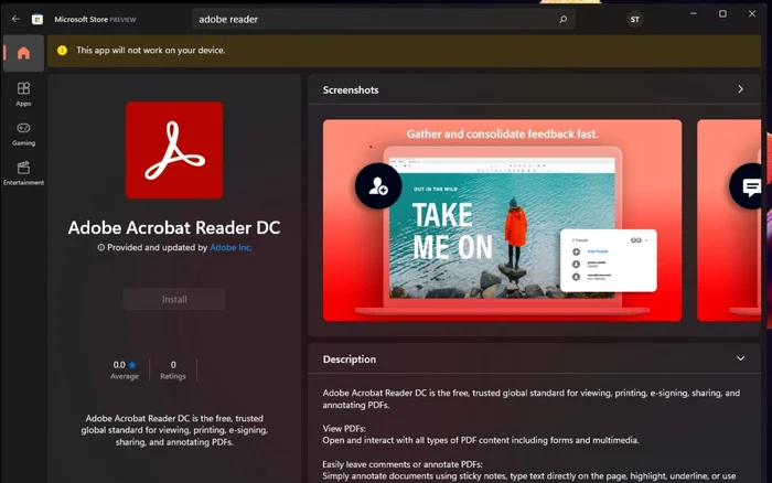 Microsoft Store eroare Adobe Reader Windows 11